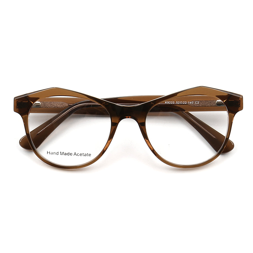 A pair of brown transparent cat eye glasses for women