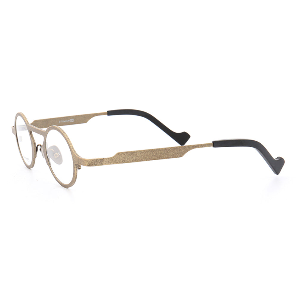 Side view of retro gold titanium eyeglasses