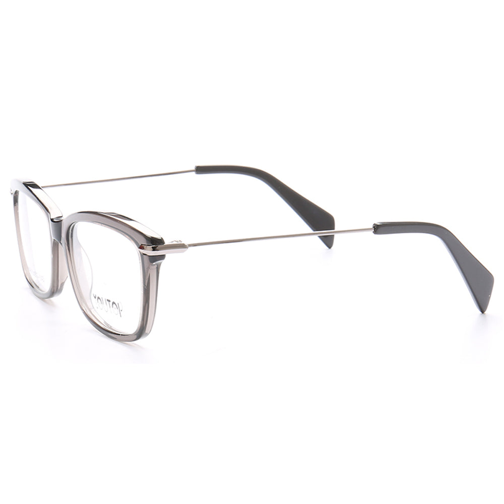 Side view of grey composite eyeglass frames