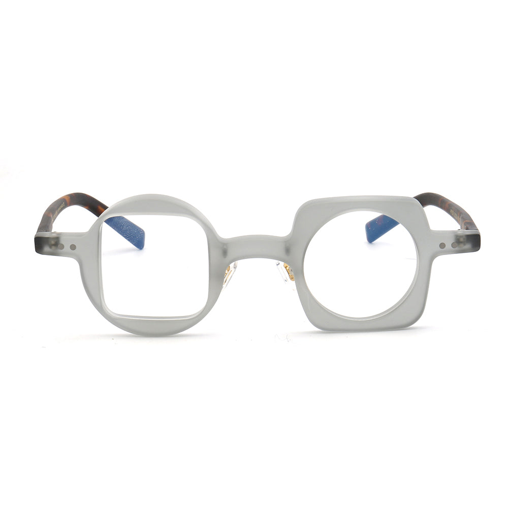Front view of grey and tortoise mismatch glasses frames