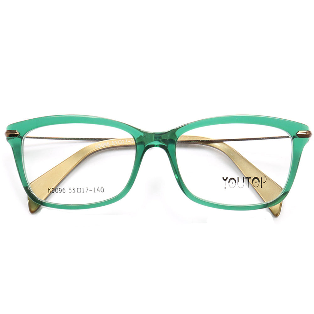 A pair of green acetate and metal eyeglass frames