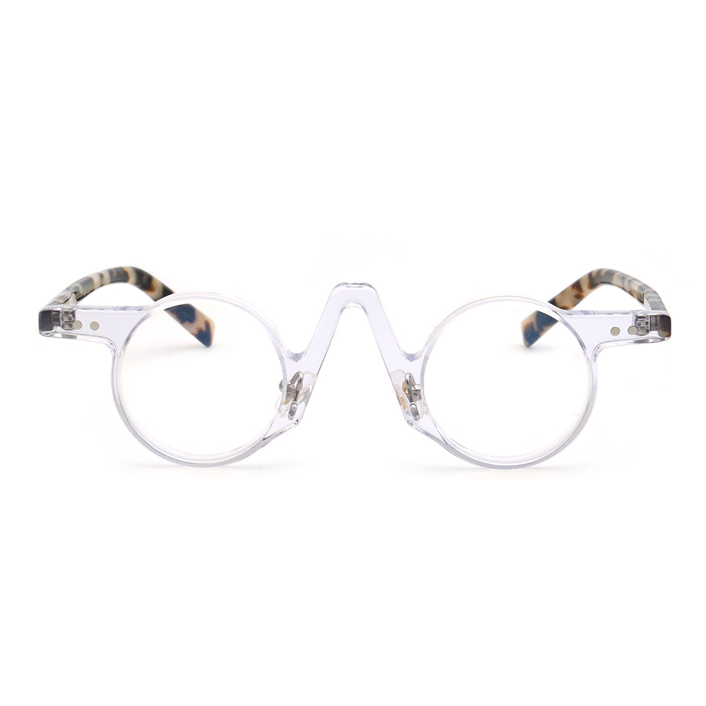 Front view of clear round retro tortoise glasses