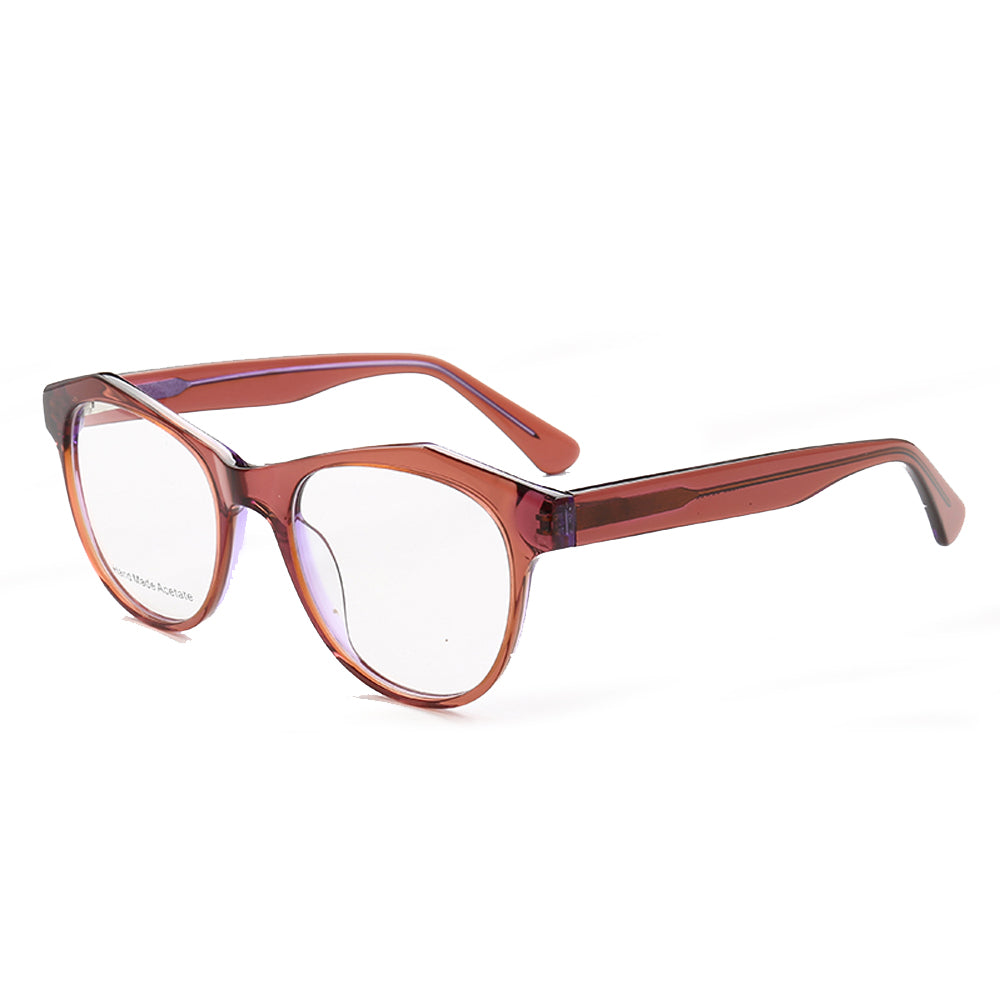 Side view of red transparent cat eye glasses for women