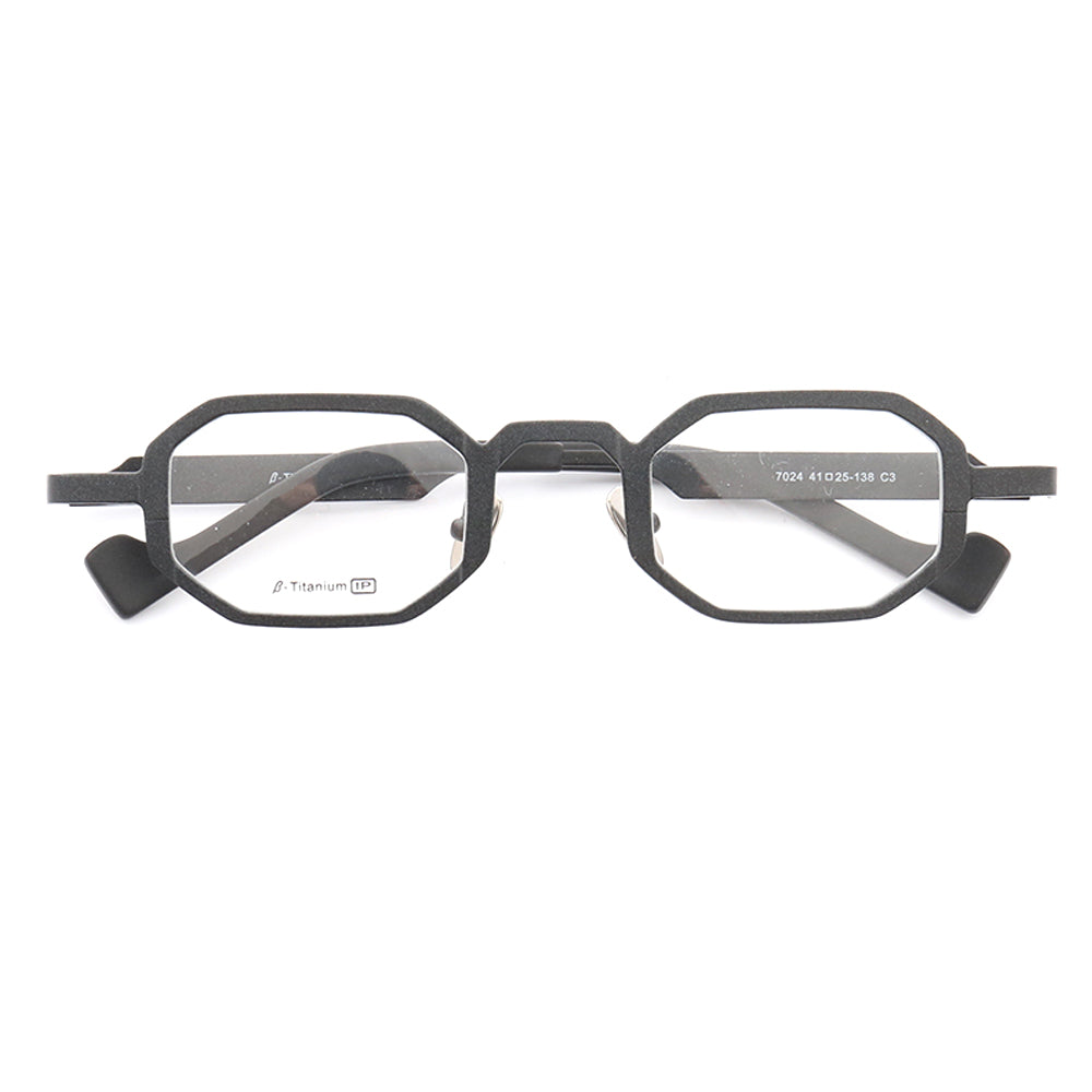 Black polygon shaped pure titanium eyeglass frames