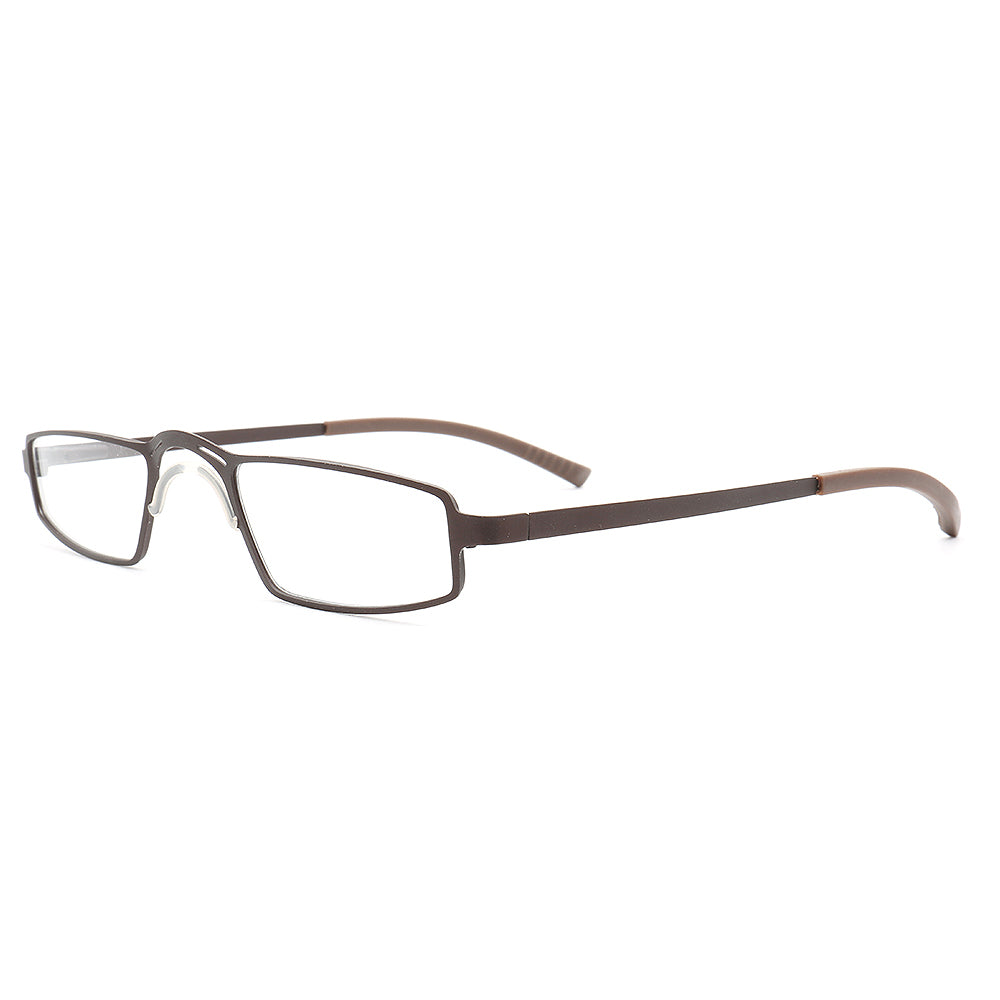 Side view of modern brown rectangular eyeglasses