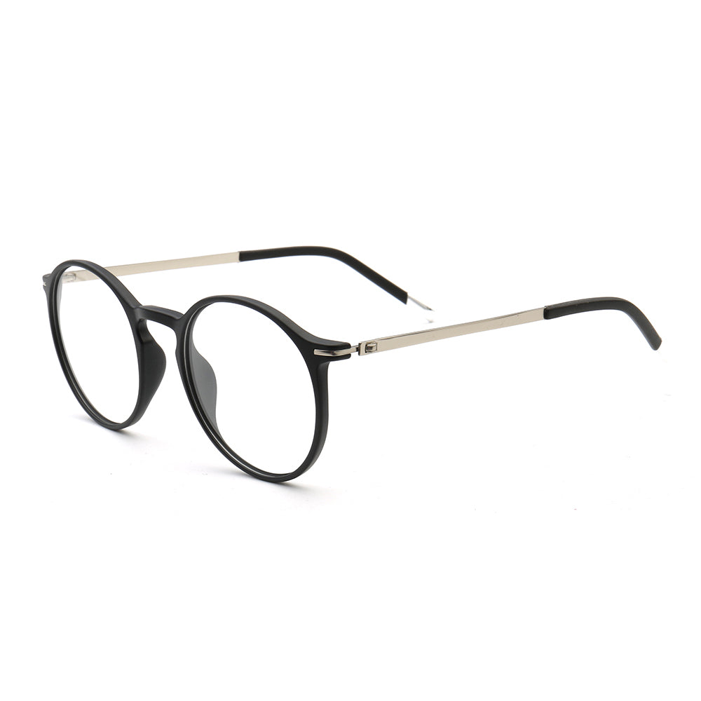 Side view of classic round black TR eyeglass frames