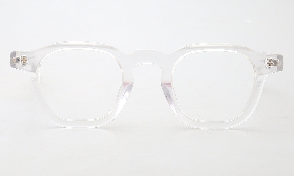 Front view of clear square full rim acetate eyeglass frames