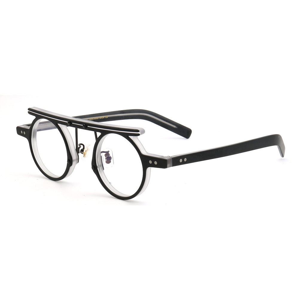 Black and clear flat top acetate eyeglasses