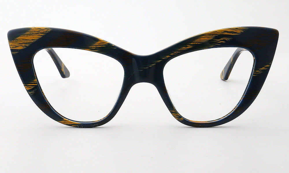 Front view of oversized patterned cat eye eyeglasses