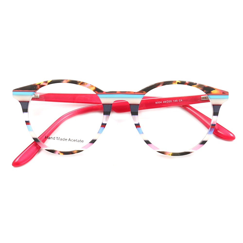 Front view of multicolored round full rim eyeglasses