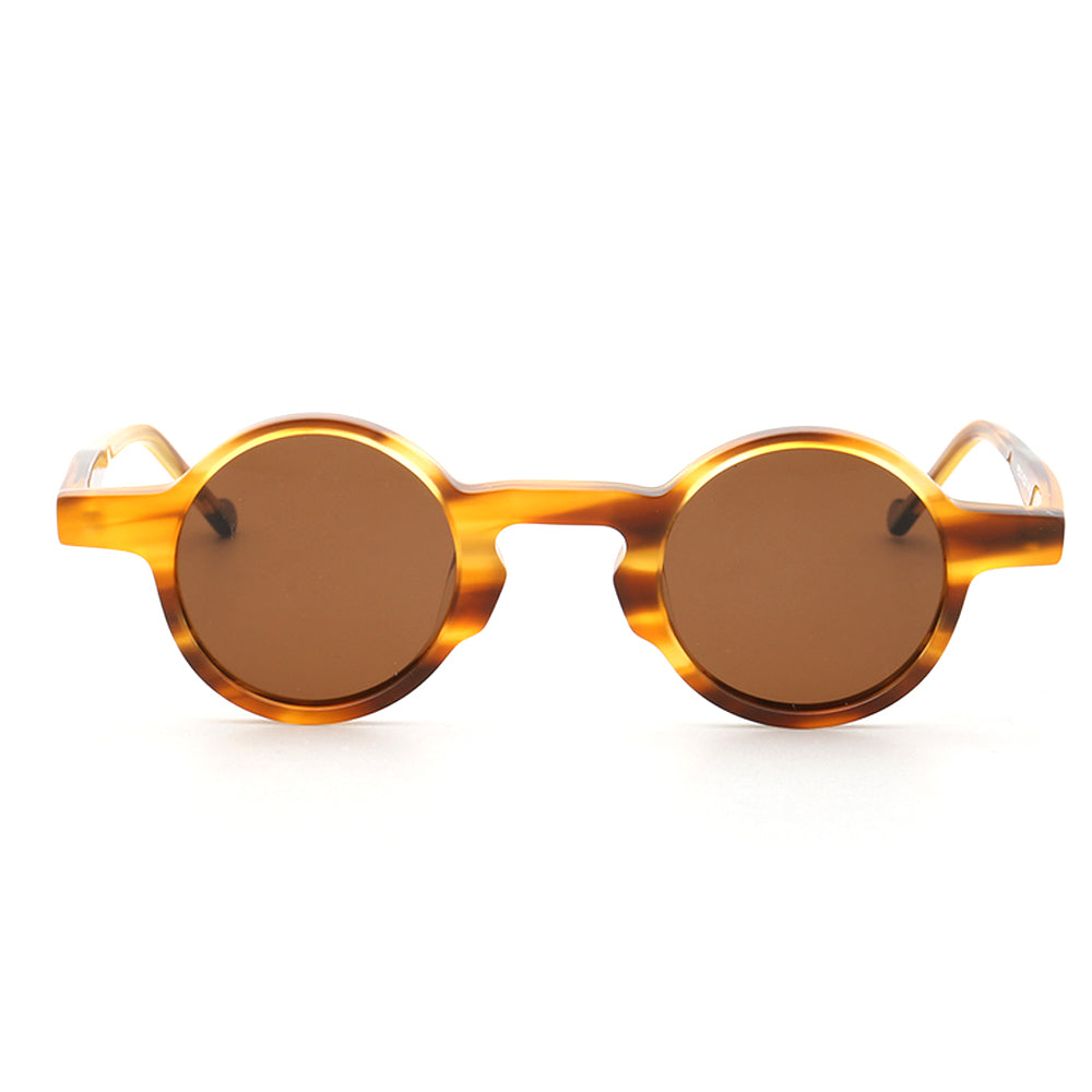 Front view of amber colored polarized sunglasses