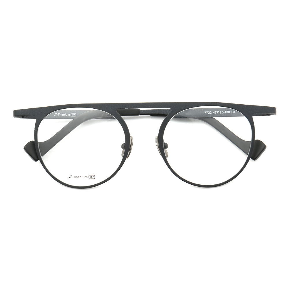 Front view of flat top titanium eyeglass frames