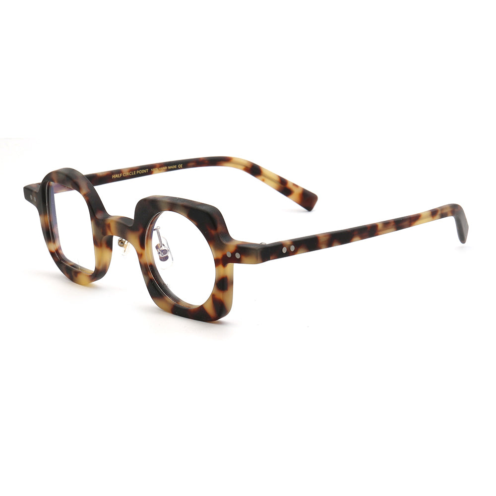 Side view of mismatch tortoise colored eyeglass frames
