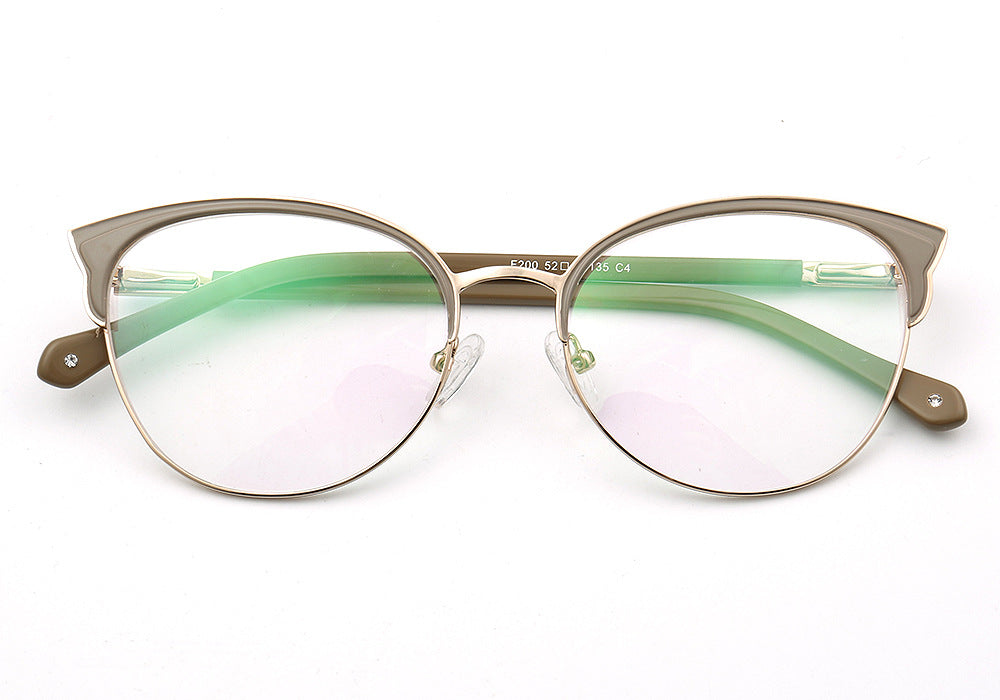 Women's olive colored cat eye glasses frames