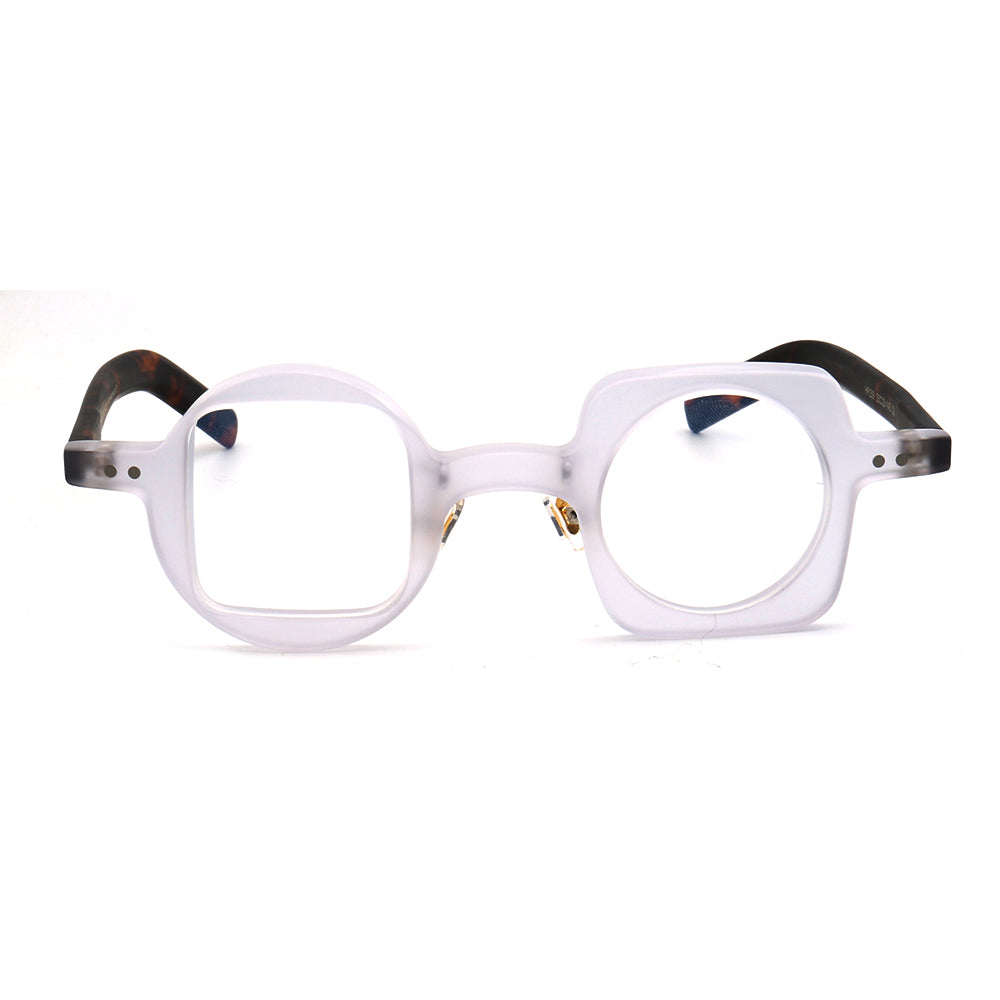 Front view of clear tortoise mismatch glasses frames