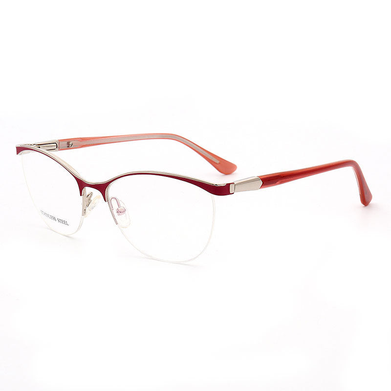 Regina | Half Rim Stainless Steel Eyeglasses For Women | Modern Frame w/ Patterned Temple