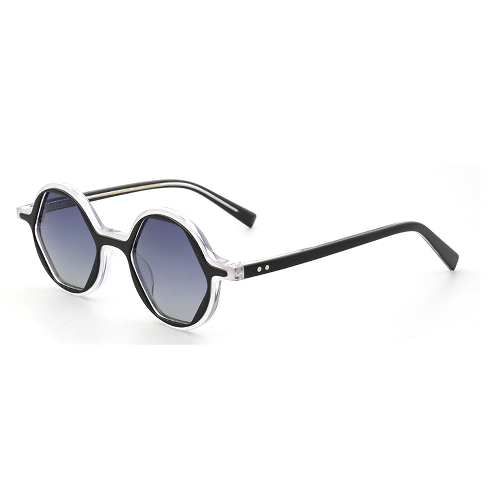 Side view of black and clear polarized sunglasses