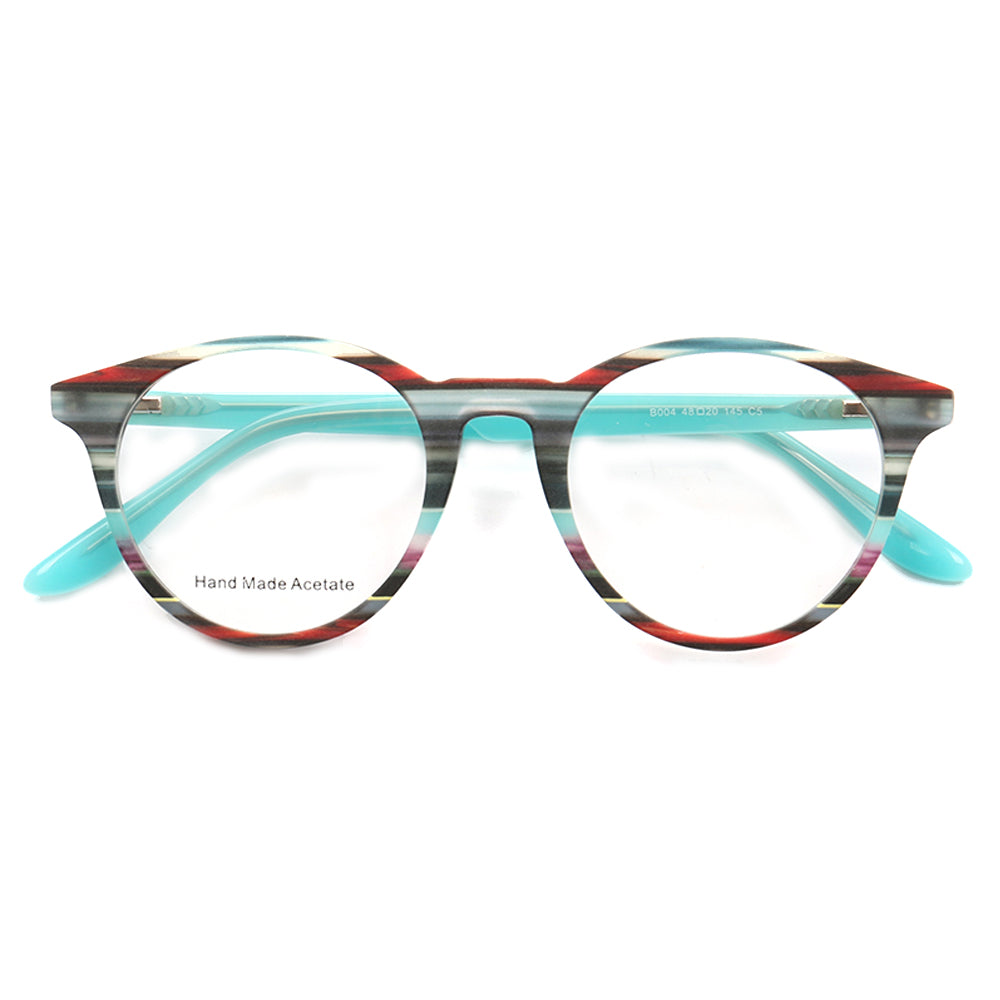 A pair of patterned full rim acetate glasses