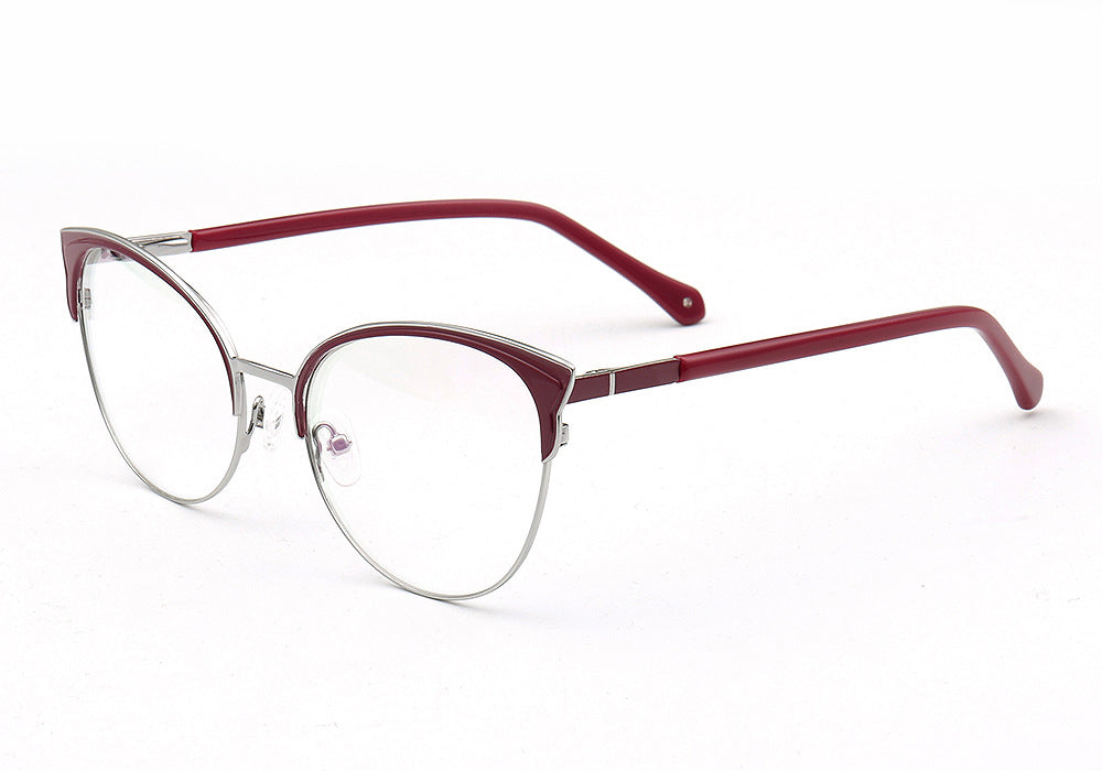 Side view of ruby colored cat eye glasses frames for women