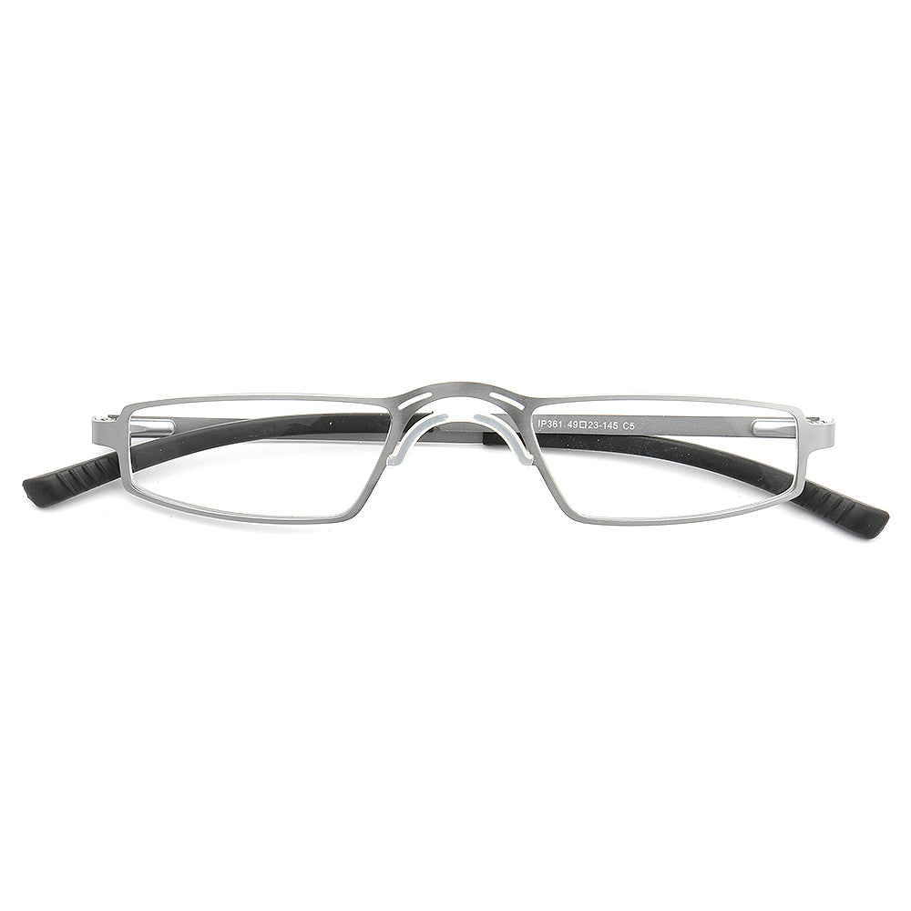 Modern silver rectangular full rim eyeglasses