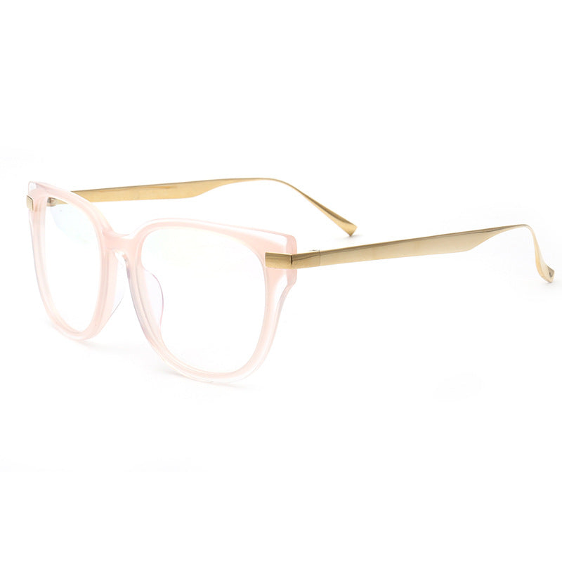 Side view of pink titanium eyeglasses for women