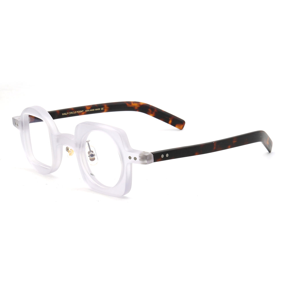Side view of clear tortoise mismatch glasses frames