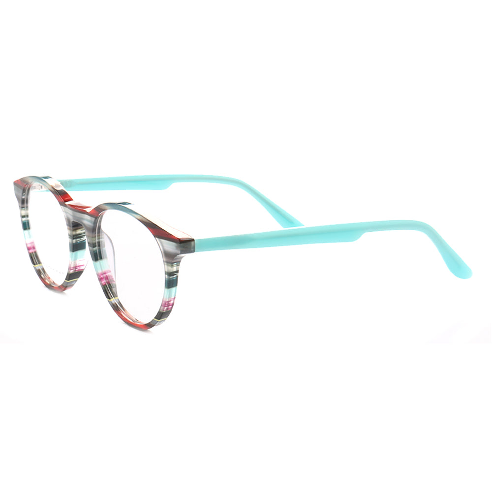 Side view of round full rim patterned glasses frames