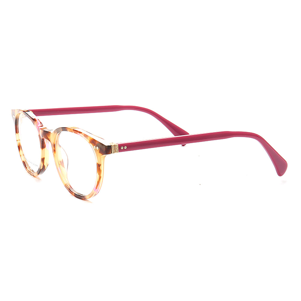 Side view of red tortoise shell eyeglasses