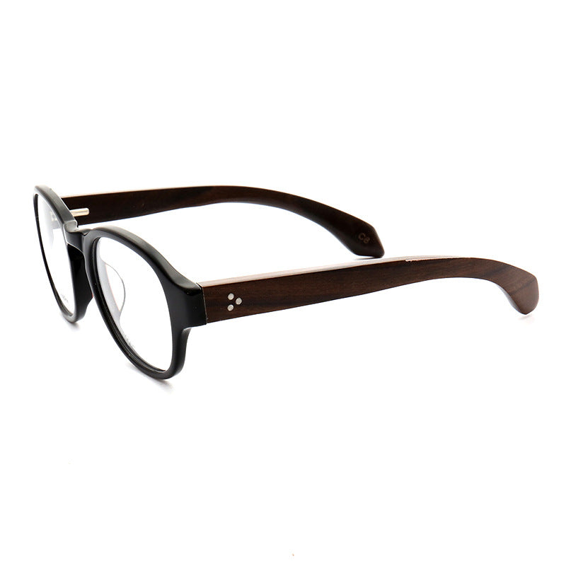 Side view of full rim round wooden glasses frames