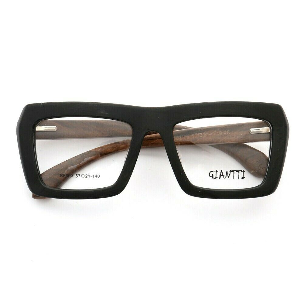 Front view of matte black colored wooden eyeglasses