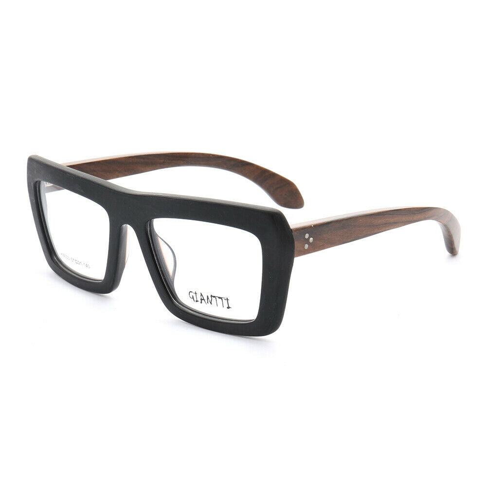 Matte black colored square wooden eyeglasses