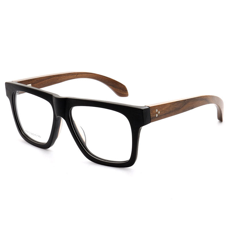 Side view of square oversized glasses with wood temples