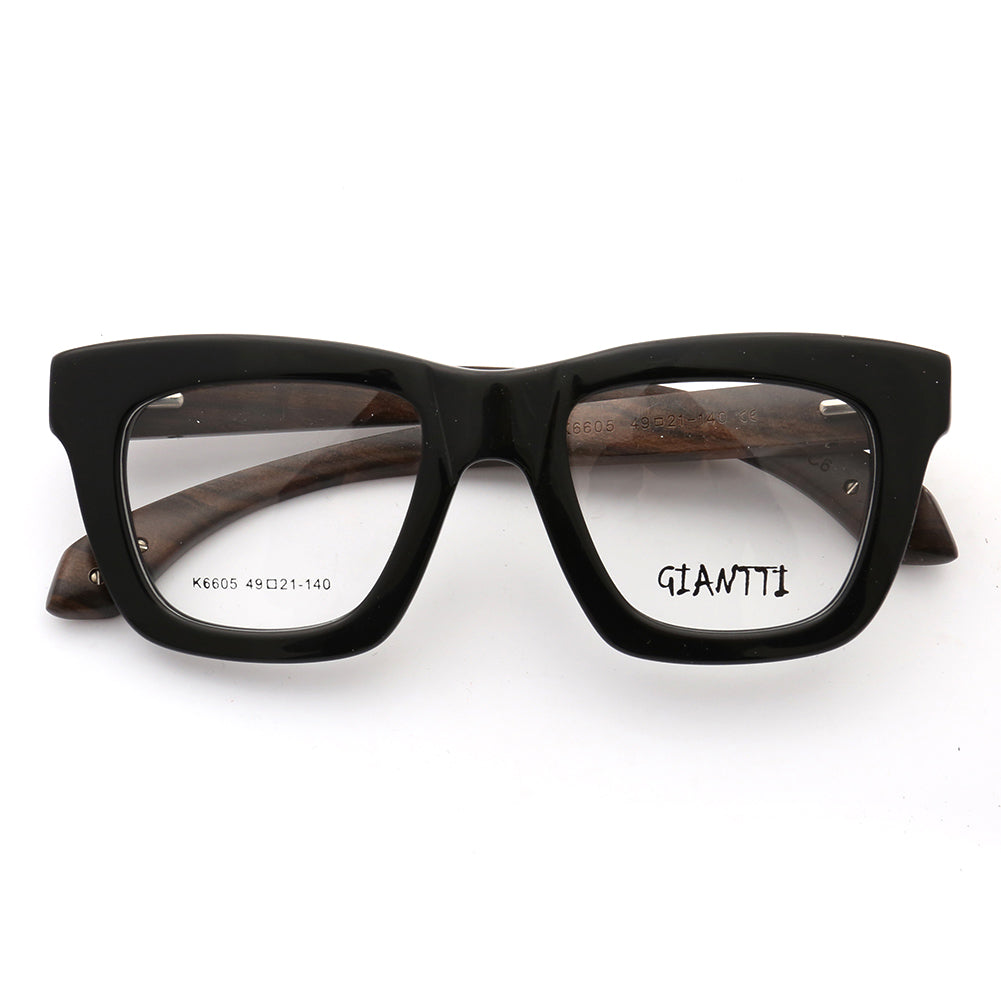 Glossy black full rim wooden eyeglass frames