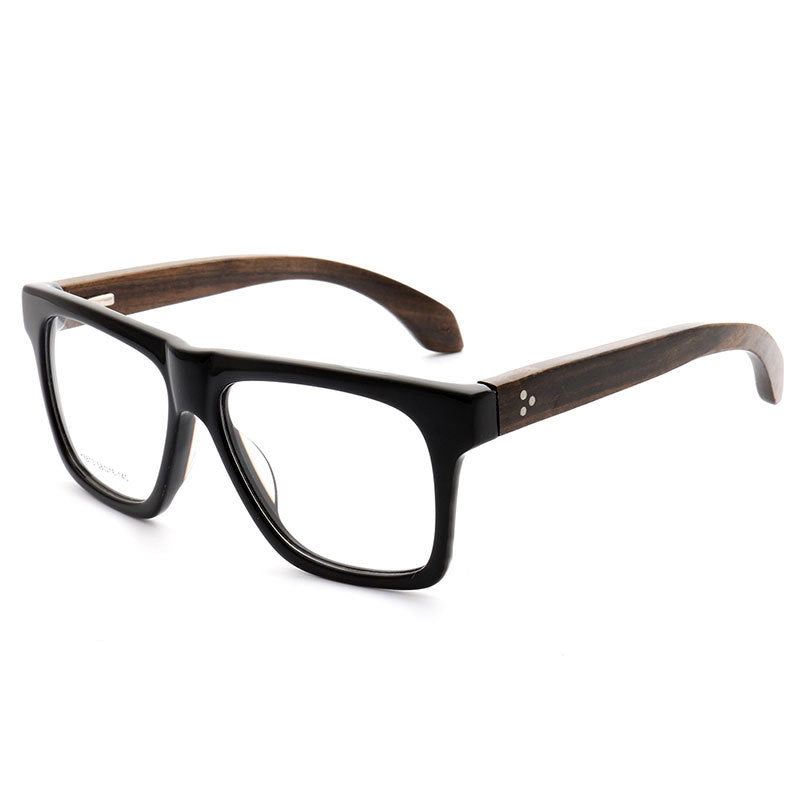 Side view of black and wood oversized eyeglasses