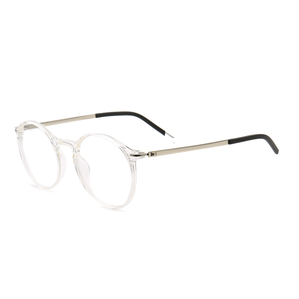 Side view of clear round TR eyeglasses