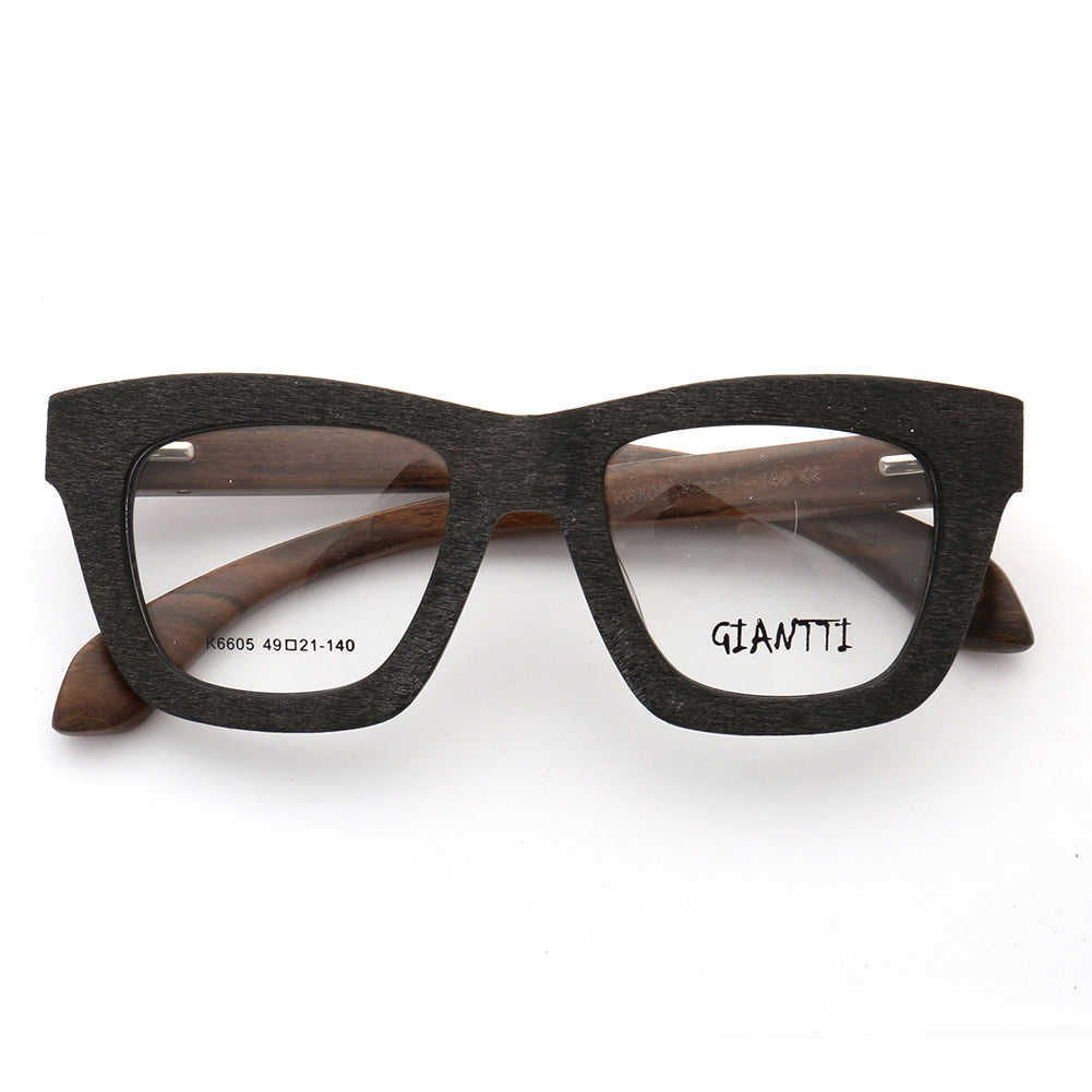 Black full rim wooden eyeglass frames