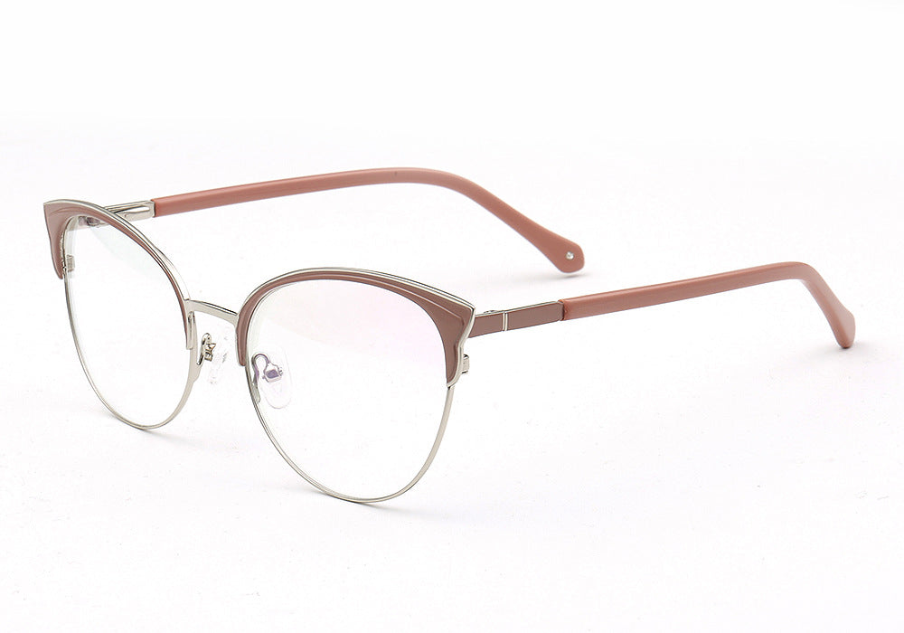 Side view of pink stainless steel eyeglasses frames for women