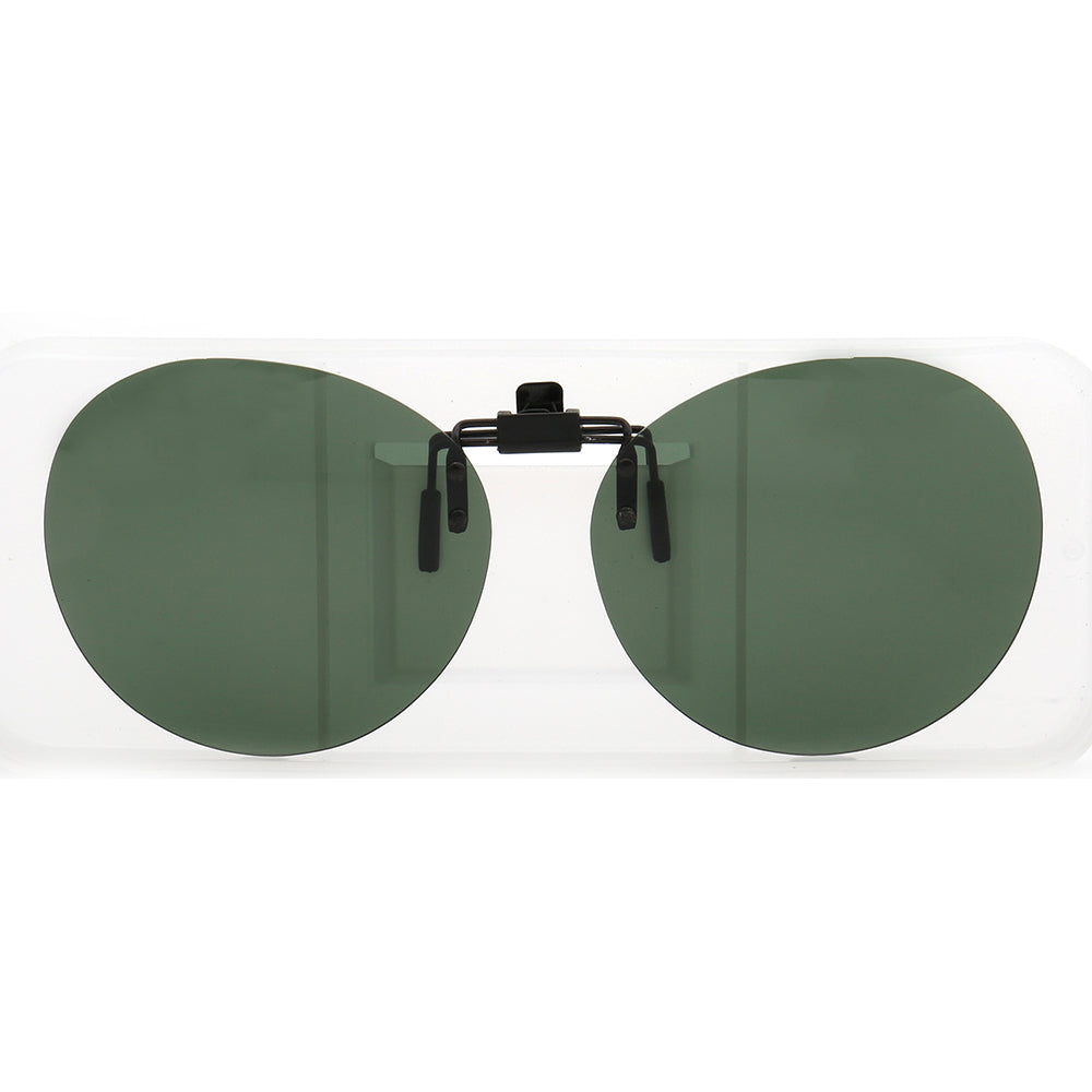 Round green clip on sunglasses