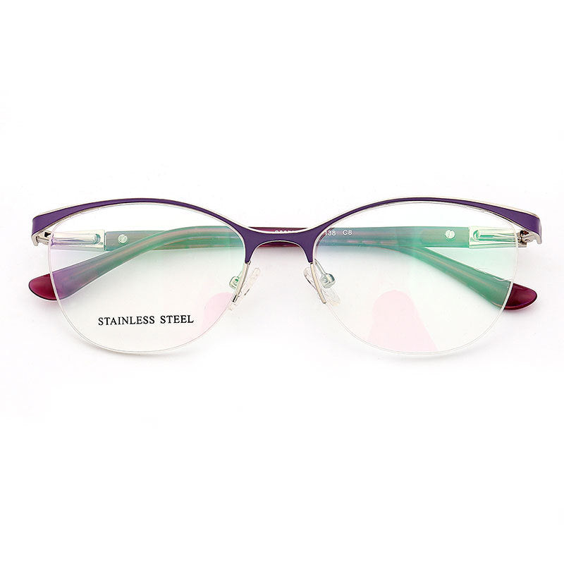 Regina | Half Rim Stainless Steel Eyeglasses For Women | Modern Frame w/ Patterned Temple