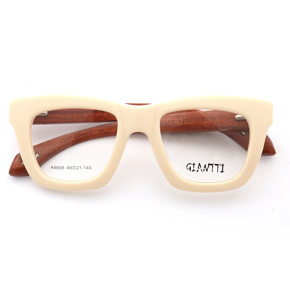 Cream colored wooden eyeglass frames