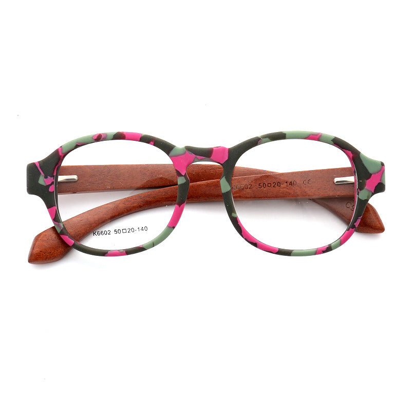 Pink camo full rim wooden glasses frames