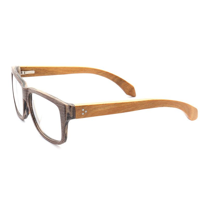 A pair of retro full rim wooden eyeglasses