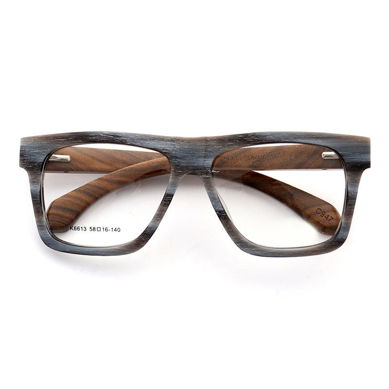 Multicolored oversized eyeglasses with wood temples