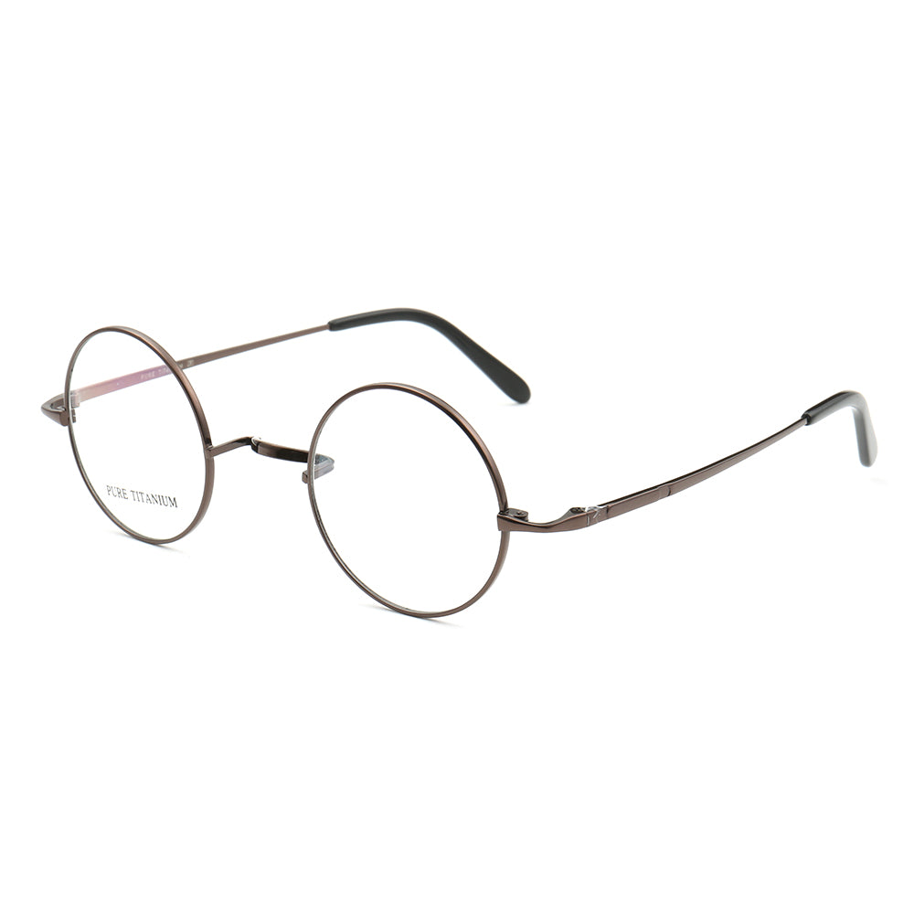 Brown retro round titanium glasses