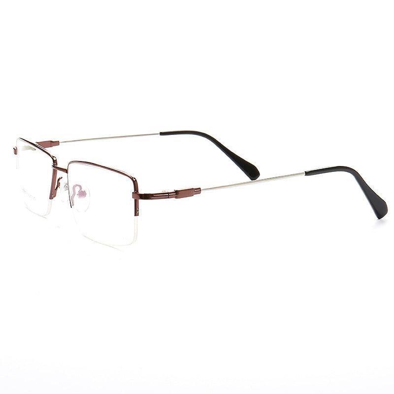 Side view of bronze rectangular half rim eyeglass frames