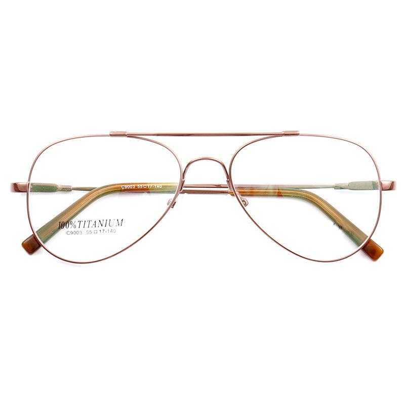 Front view of brown pilot style eyeglasses frames