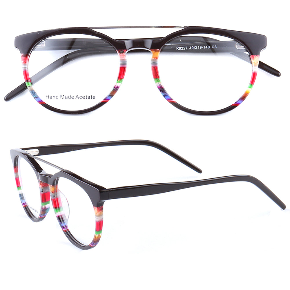 Front and side view of black double bridge eyeglasses