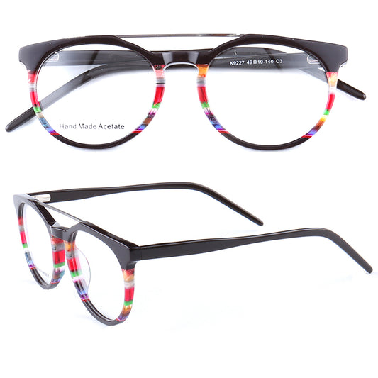 Front and side view of black double bridge eyeglasses