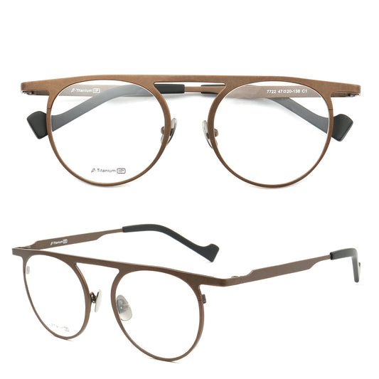 Bronze flat top titanium eyeglass frames