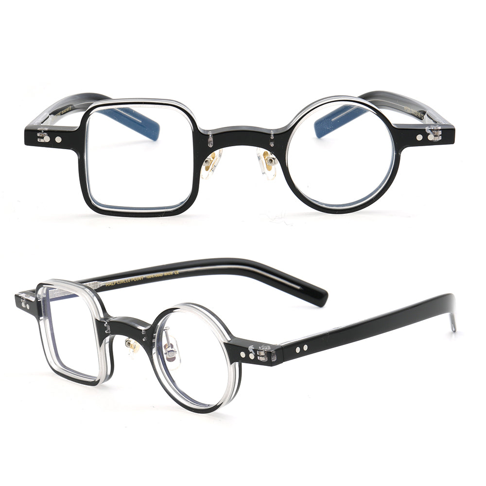 A pair of black and clear mismatch acetate eyeglasses